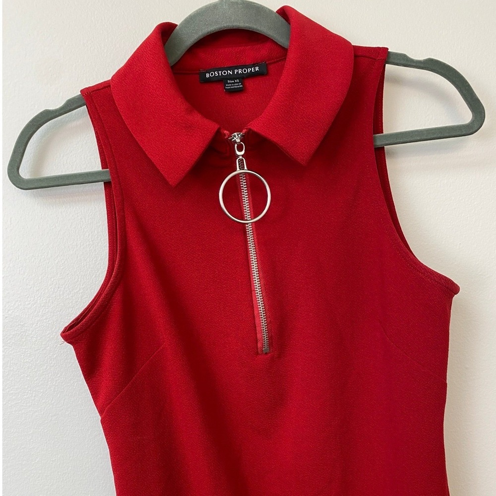 Boston Proper, Red 60's style Sleeveless O-Ring Quarter Zip Collar Mini Dress XS - Picture 3 of 8